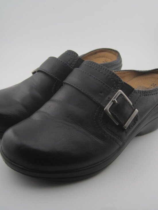 Naturalizer Shoes - Naturalizer Women's Size 7 Black Leather Slip On Adjustable Strap Linton Clogs